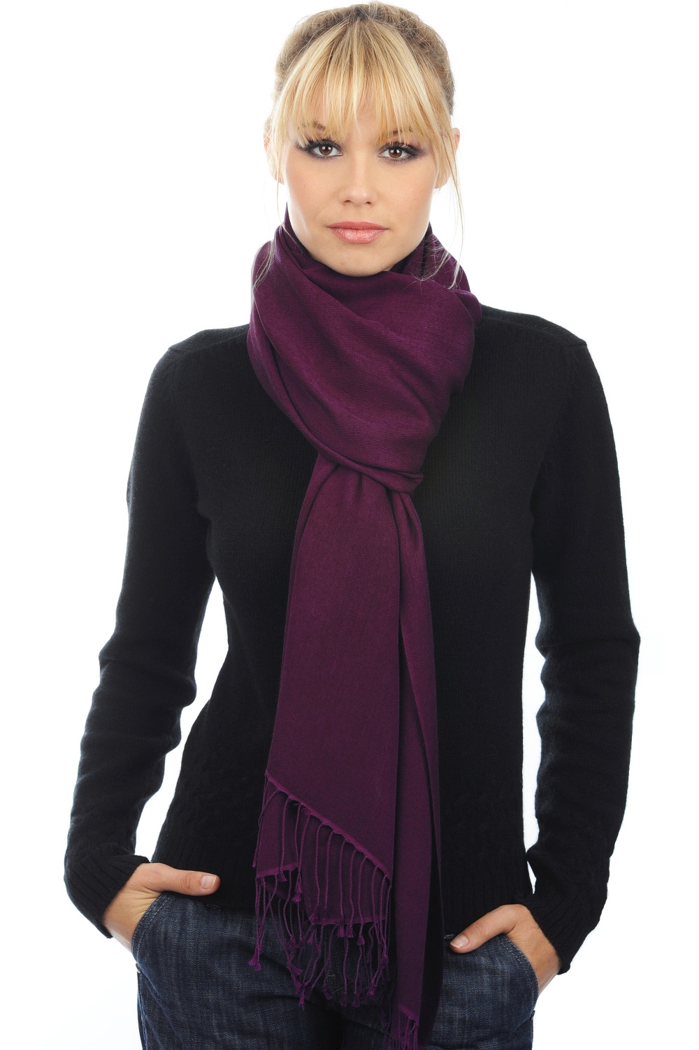 Cashmere & Silk ladies shawls platine bright violette 201 cm x 71 cm